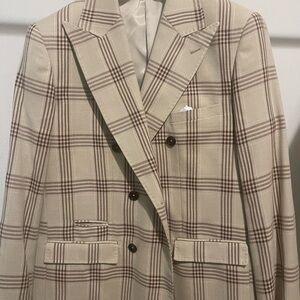 Men's Beige Plaid Blazer